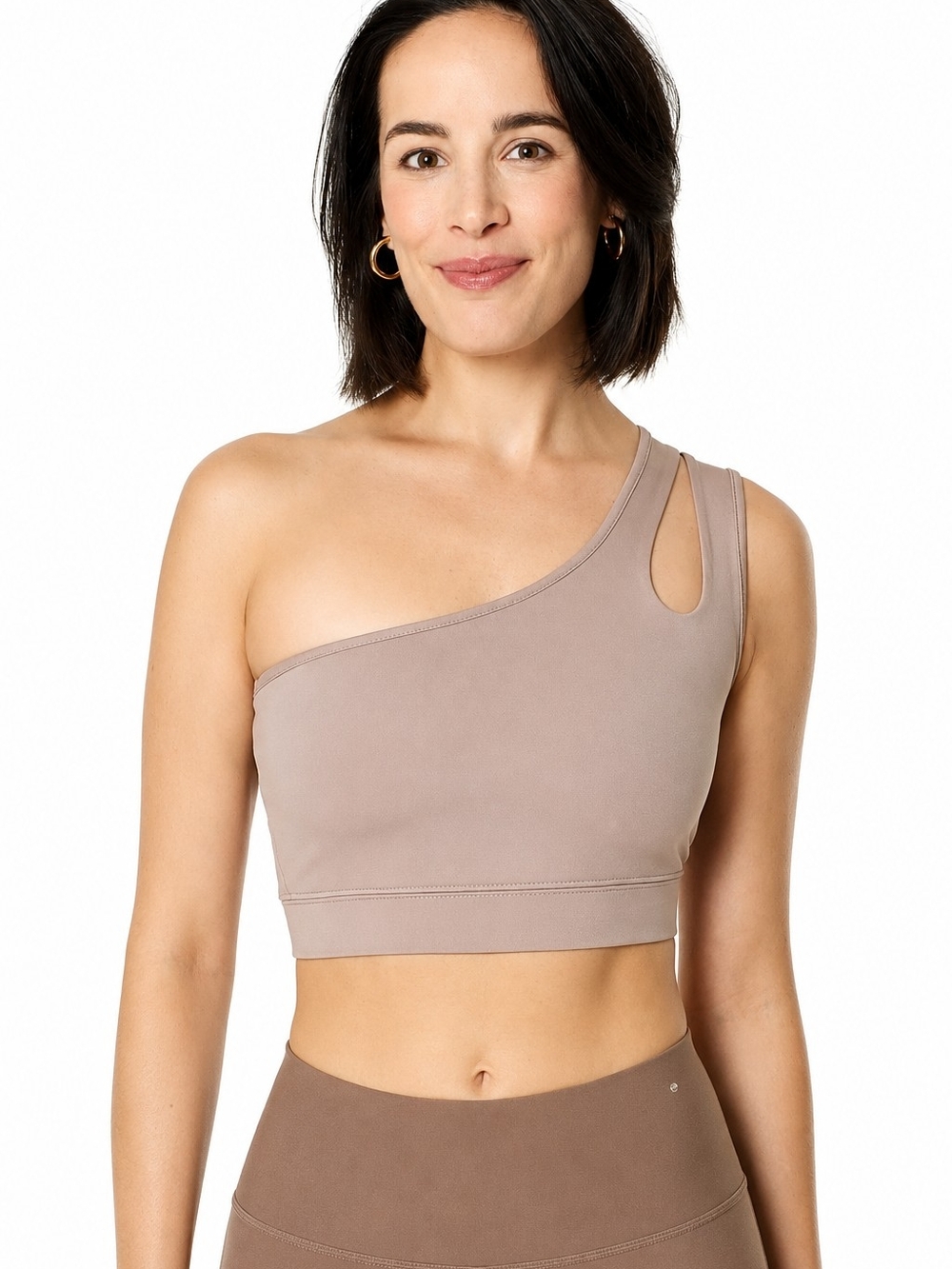 Year of Ours Robin One Shoulder Sports Bra Taupe Size Small athleisure